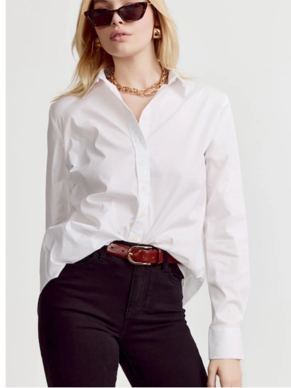 The Shirt by Rochelle Behrens Long Sleeve Classic Collared Button Up XL White